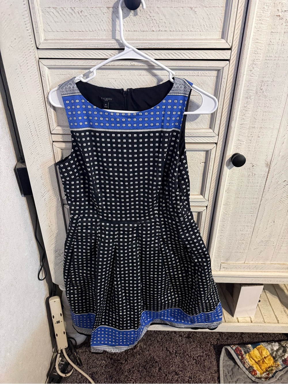 Talbots Black and Blue Patterned Girls' Fit-and-Flare Dress